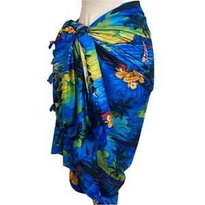 RETRO Endless Summer Swim Sarong Black Blue Palm Trees Sailboat Sunset